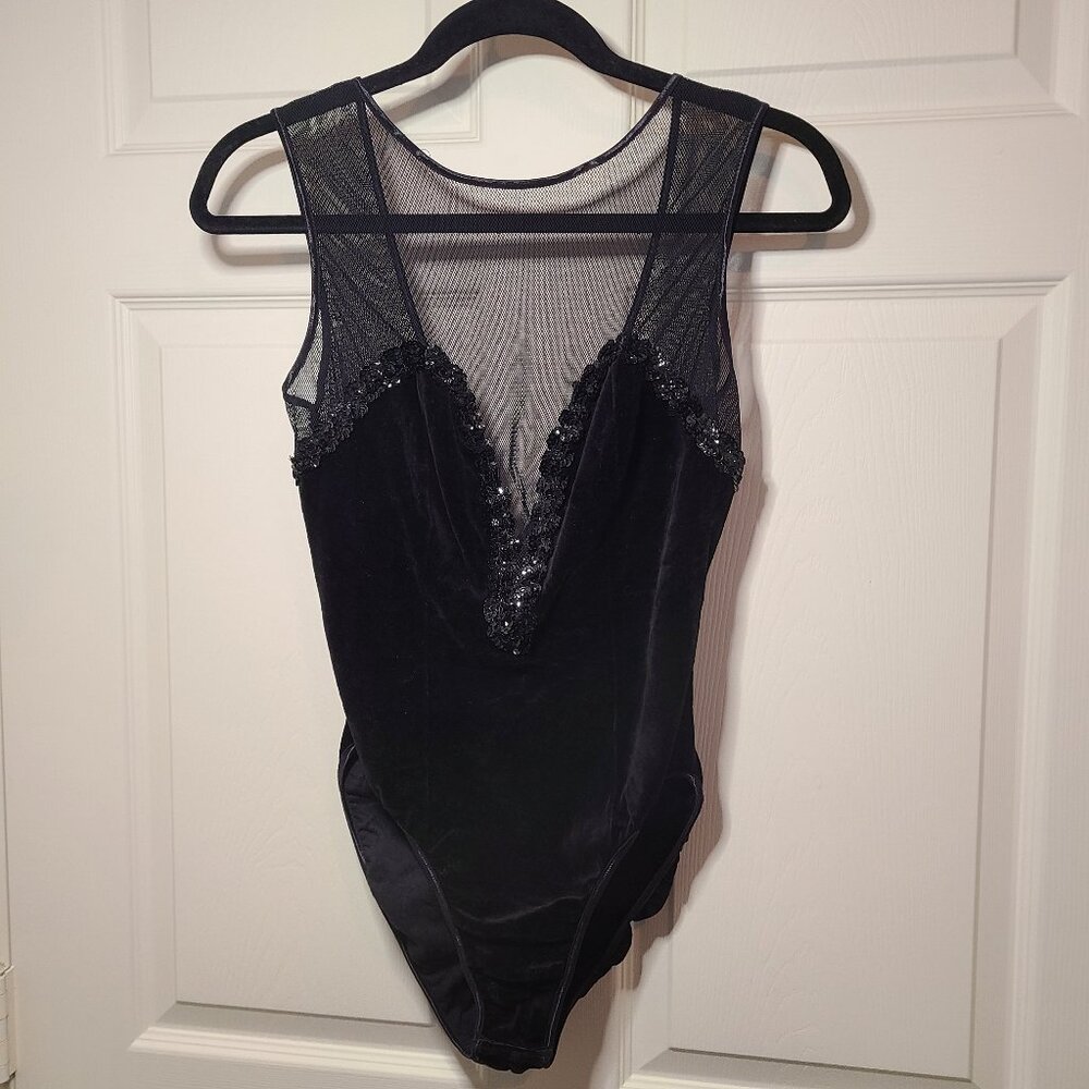 Vintage 90s Bodysuit Interludes by Cira Pristine Condition Black Velvet Size M
